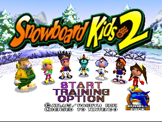 Snowboard Kids 2 title screen for Nintendo 64